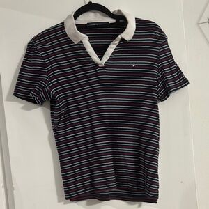 Tommy Hilfiger Black and White Polo Shirt Classic Striped Design